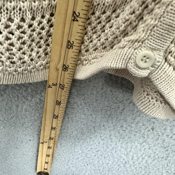 Christopher Banks Cardigan Sweater Women Medium Beige Open Knit Hand Embroidery - Picture 4 of 7